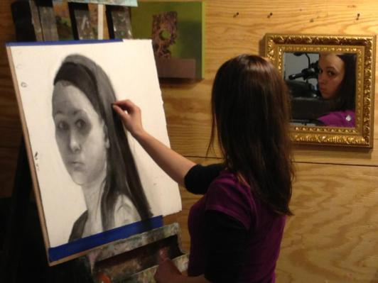 My granddaughter in her father's studio