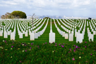 Fort Rosecrans National Cemetery landscape and view of San Diego
